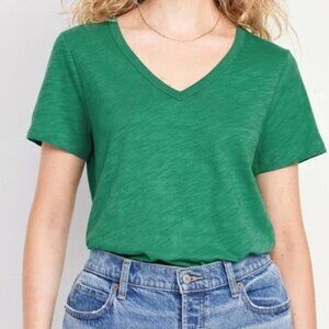 Old Navy Everywear Tee Size Large V Neck Short Sleeve Slub Knit Green Essentials